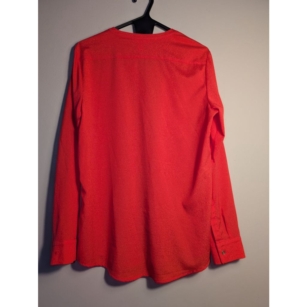 Calvin Klein Red Long-Sleeve Button Front Blouse - Picture 3 of 5